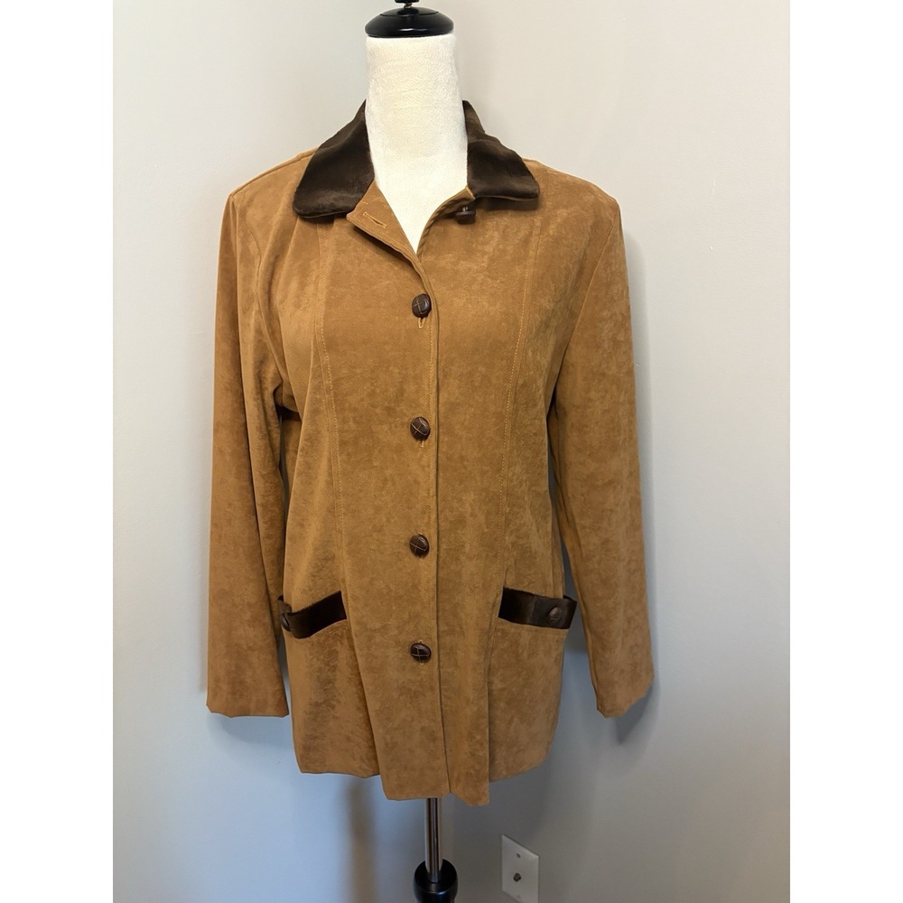 Vintage Amy Jess Lightweight Jacket Button Up Brown Faux Suede Size Medium